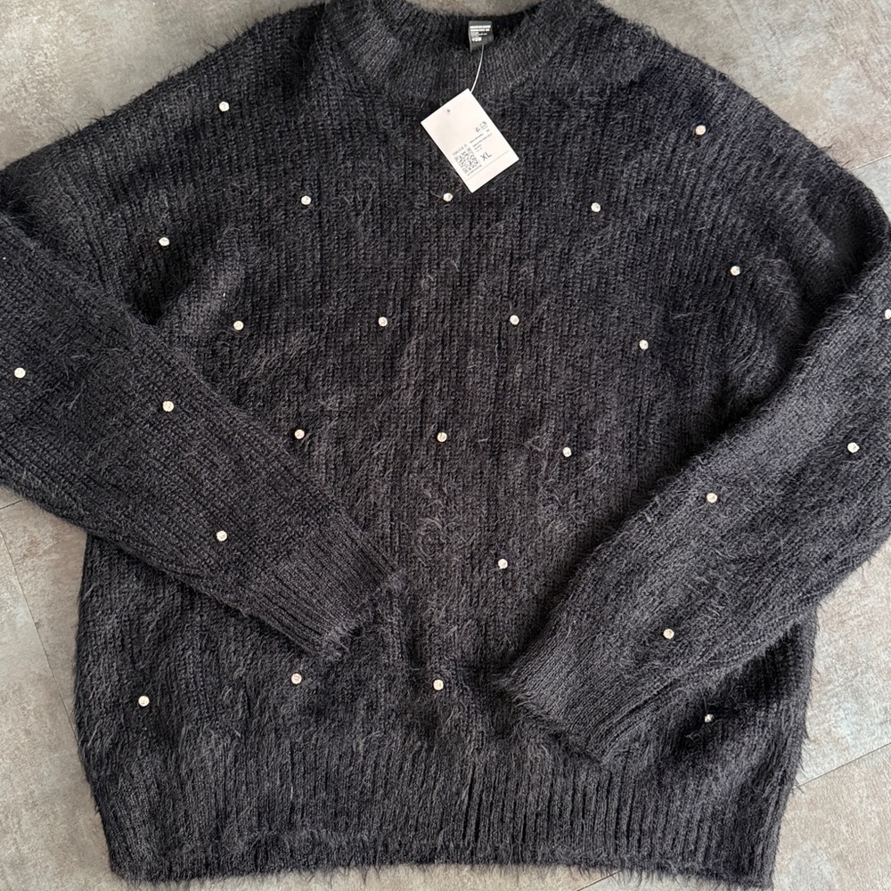 Forever 21 fuzzy sweater with crystal gems
